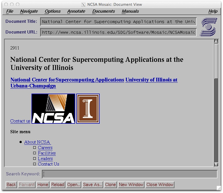 早期的Mosaic浏览器,支持文字、图片、链接